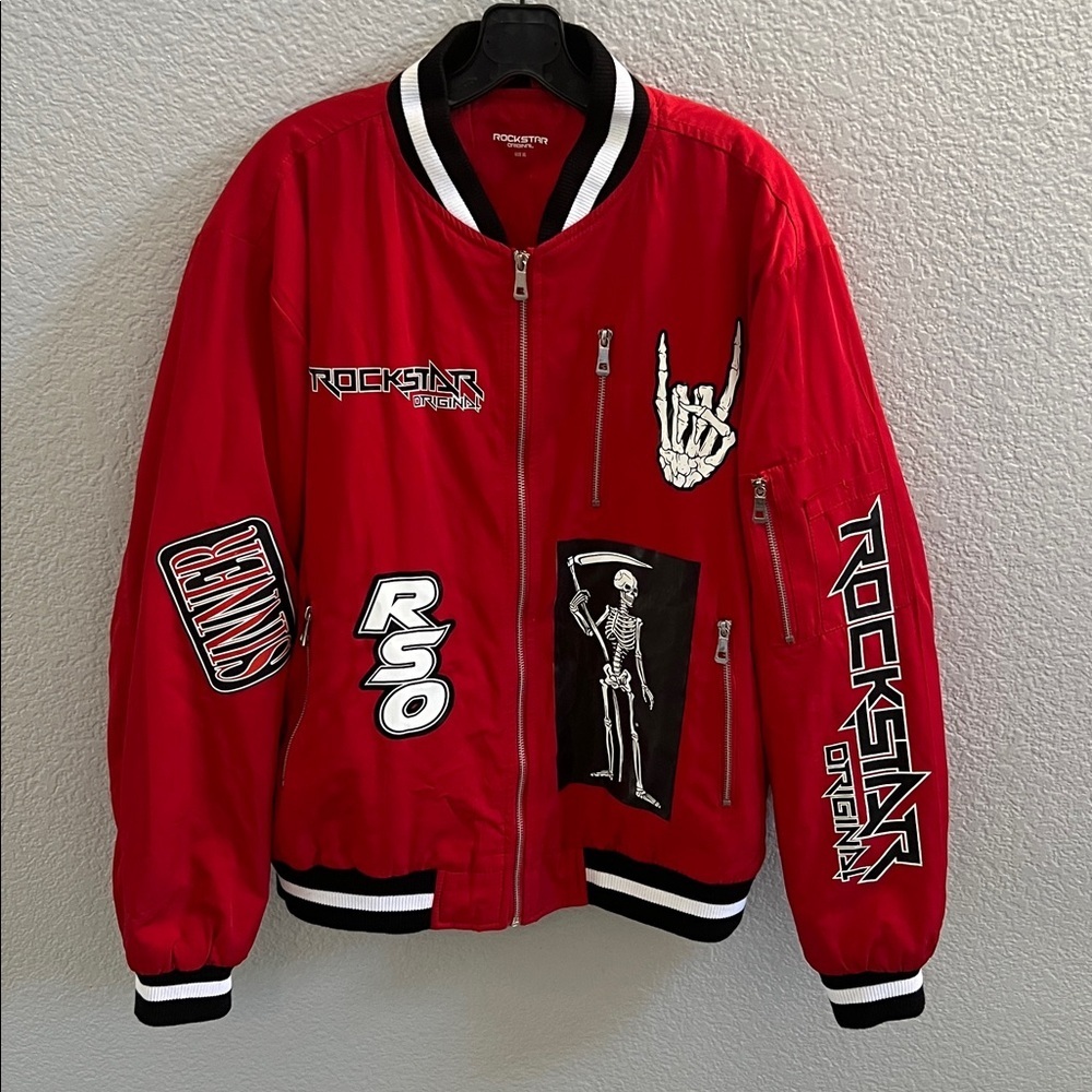 Rockstar Original Red Graphic Skeleton Bomber Jacket Size XL - Picture 2 of 6